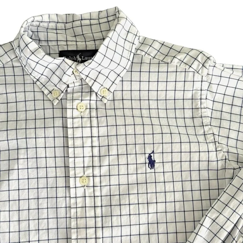 Polo Ralph Lauren Boys 6 Blue Checked Button Down Long Sleeve Dress Shirt Cotton